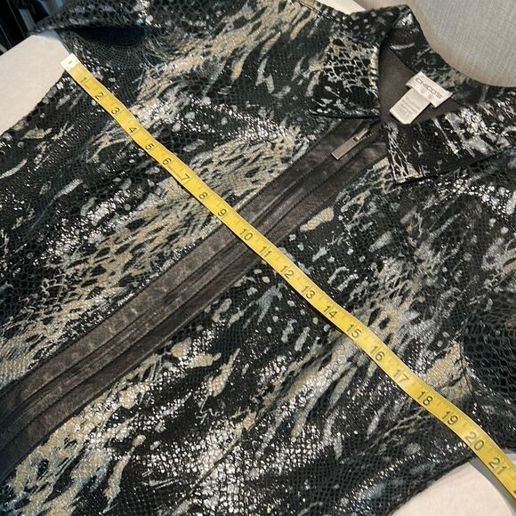 Chico's Leather Snake Print Jacket Sz 1 (Medium, Sz 8) Silver Animal Snakeskin S - Picture 9 of 11